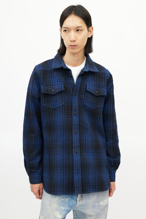 Off-White Blue & Black Wool Logo Shirt Jacket