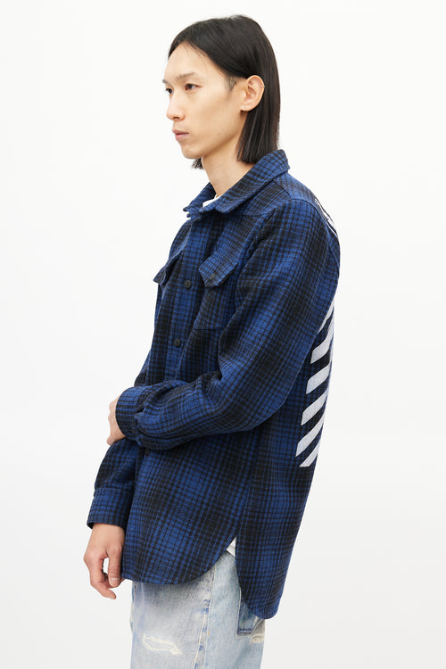 Off-White Blue & Black Wool Logo Shirt Jacket