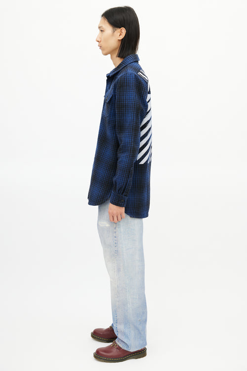 Off-White Blue & Black Wool Logo Shirt Jacket