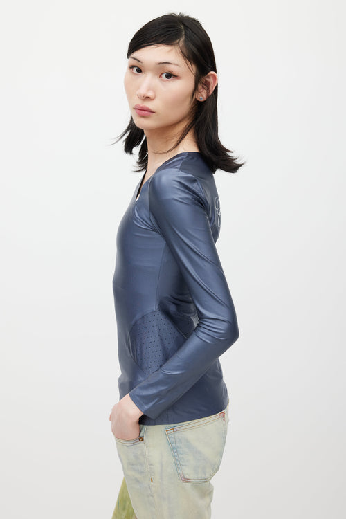 Off-White Blue & White Asymmetrical Logo Top