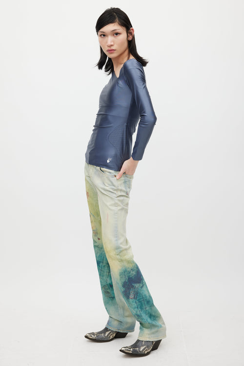 Off-White Blue & White Asymmetrical Logo Top