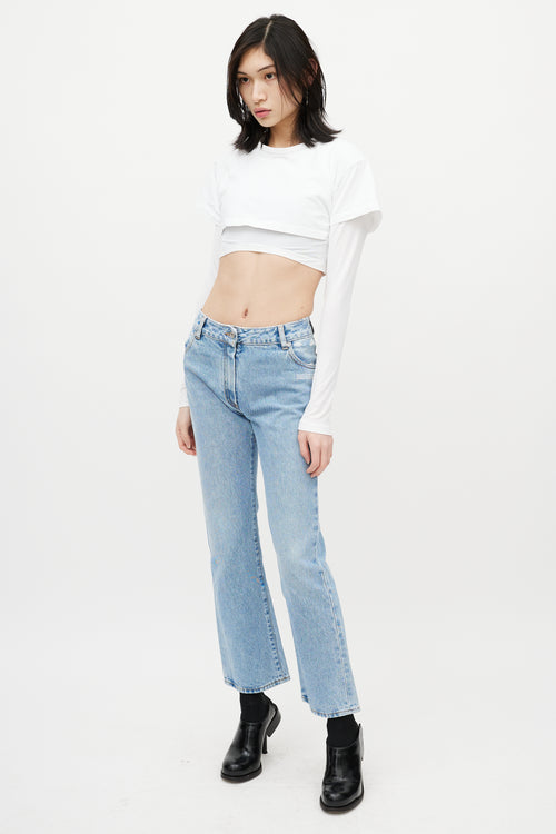 Off-White Blue & White Distressed Slim Denim Jeans