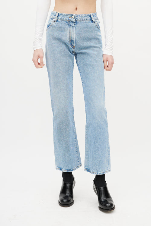Off-White Blue & White Distressed Slim Denim Jeans