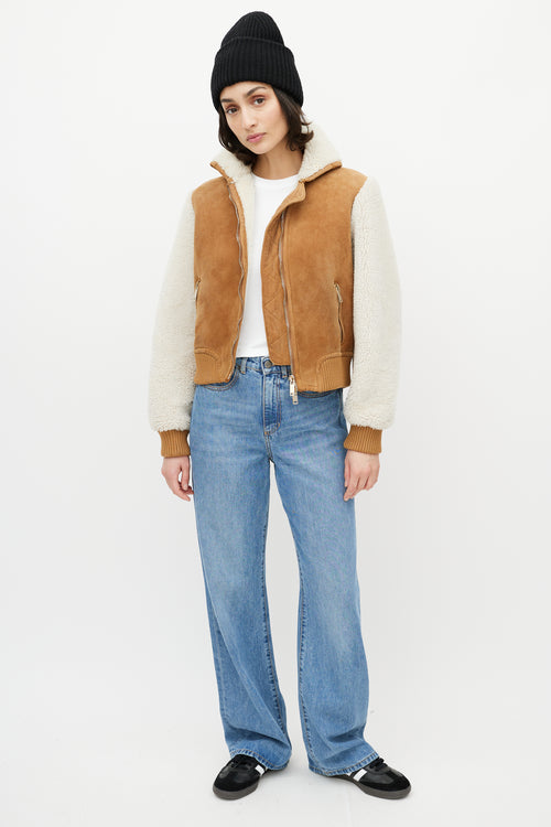 Off-White Brown & White Suede Shearling Cropped Jacket