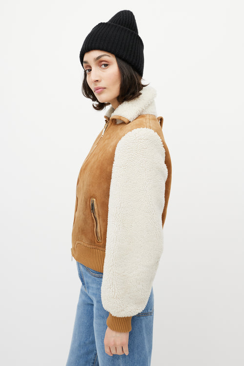 Off-White Brown & White Suede Shearling Cropped Jacket