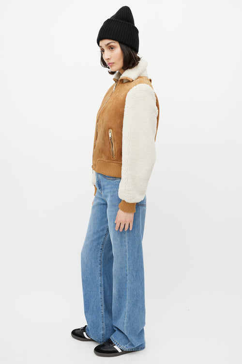 Off-White Brown & White Suede Shearling Cropped Jacket