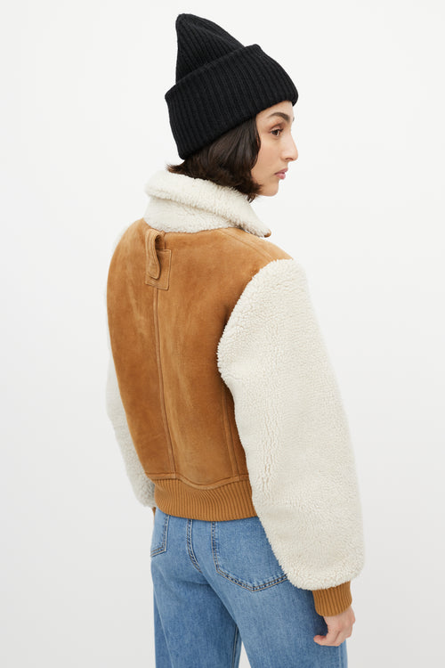 Off-White Brown & White Suede Shearling Cropped Jacket