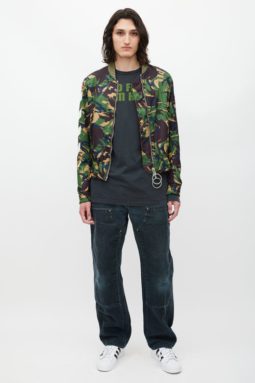 Off-White Green & Multicolour Camo Logo Bomber Jacket