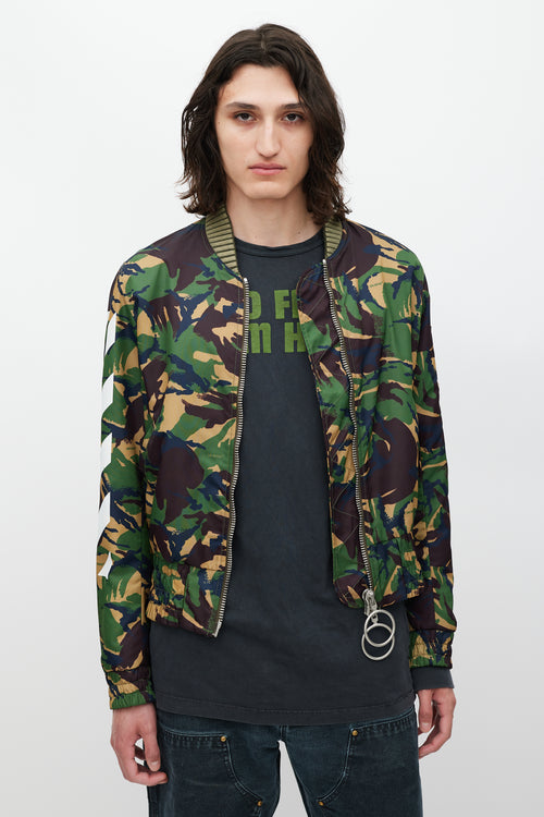 Off-White Green & Multicolour Camo Logo Bomber Jacket