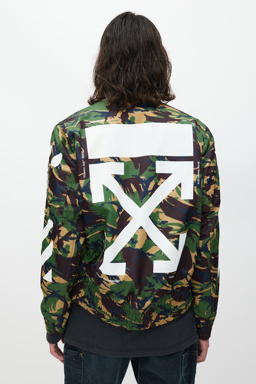 Off-White Green & Multicolour Camo Logo Bomber Jacket