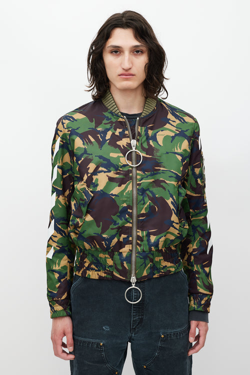Off-White Green & Multicolour Camo Logo Bomber Jacket