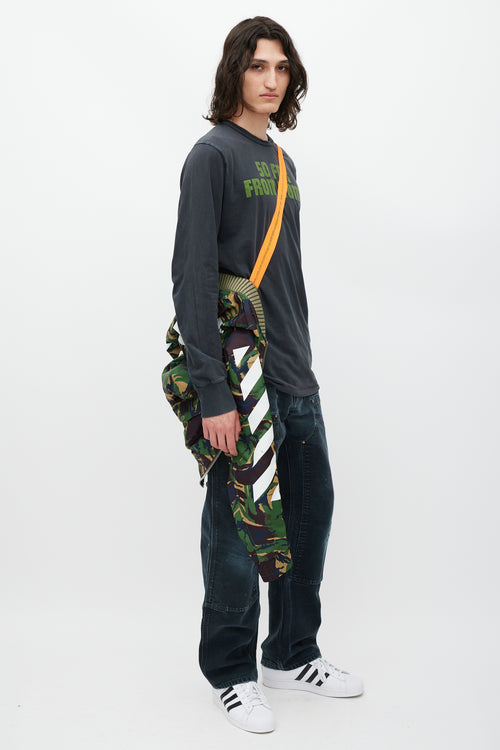 Off-White Green & Multicolour Camo Logo Bomber Jacket