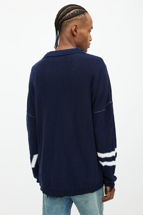 Off-White Navy & White Oversized Distressed Logo Sweater