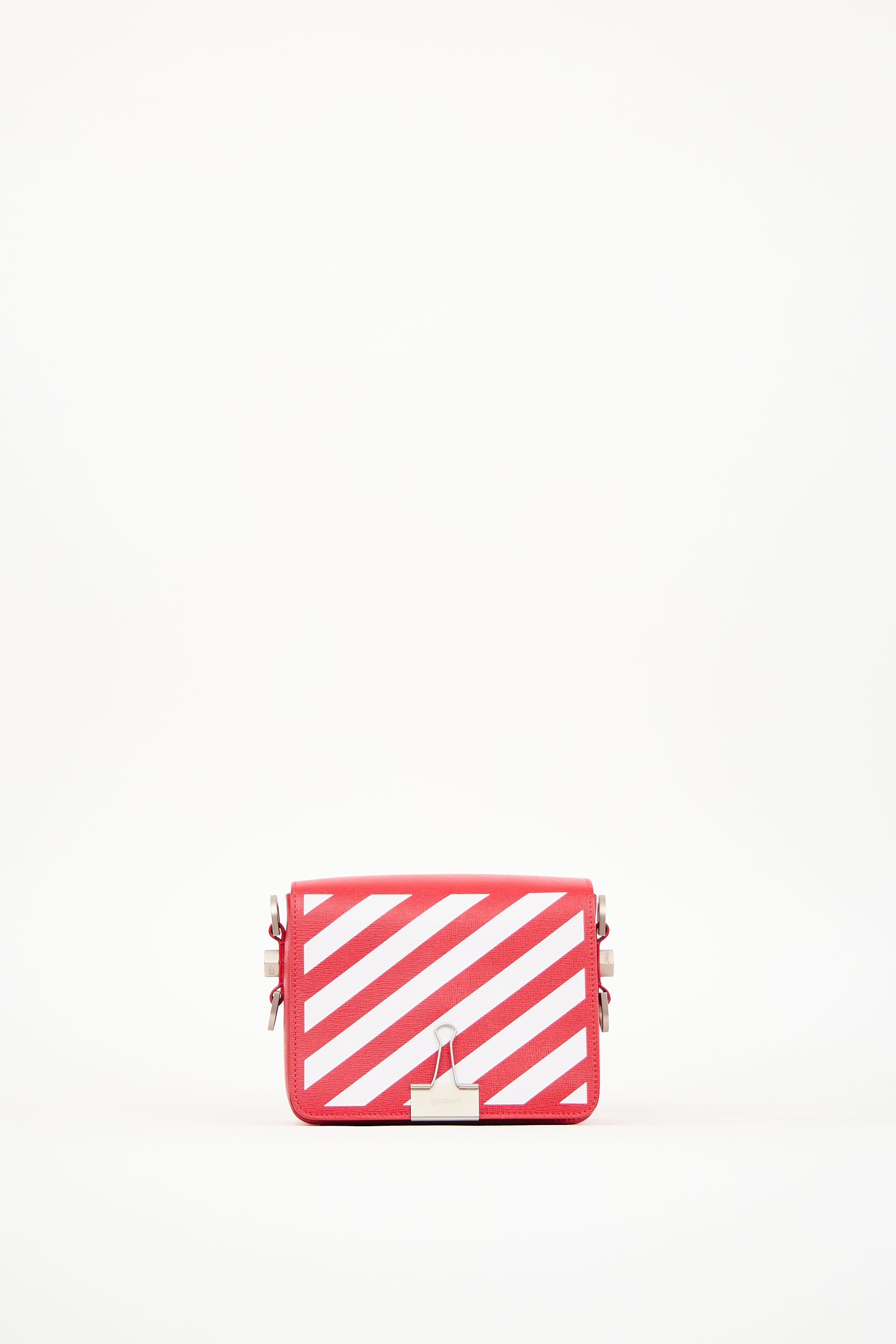 Off-White Red & Multi Saffiano Leather Logo Flap Bag