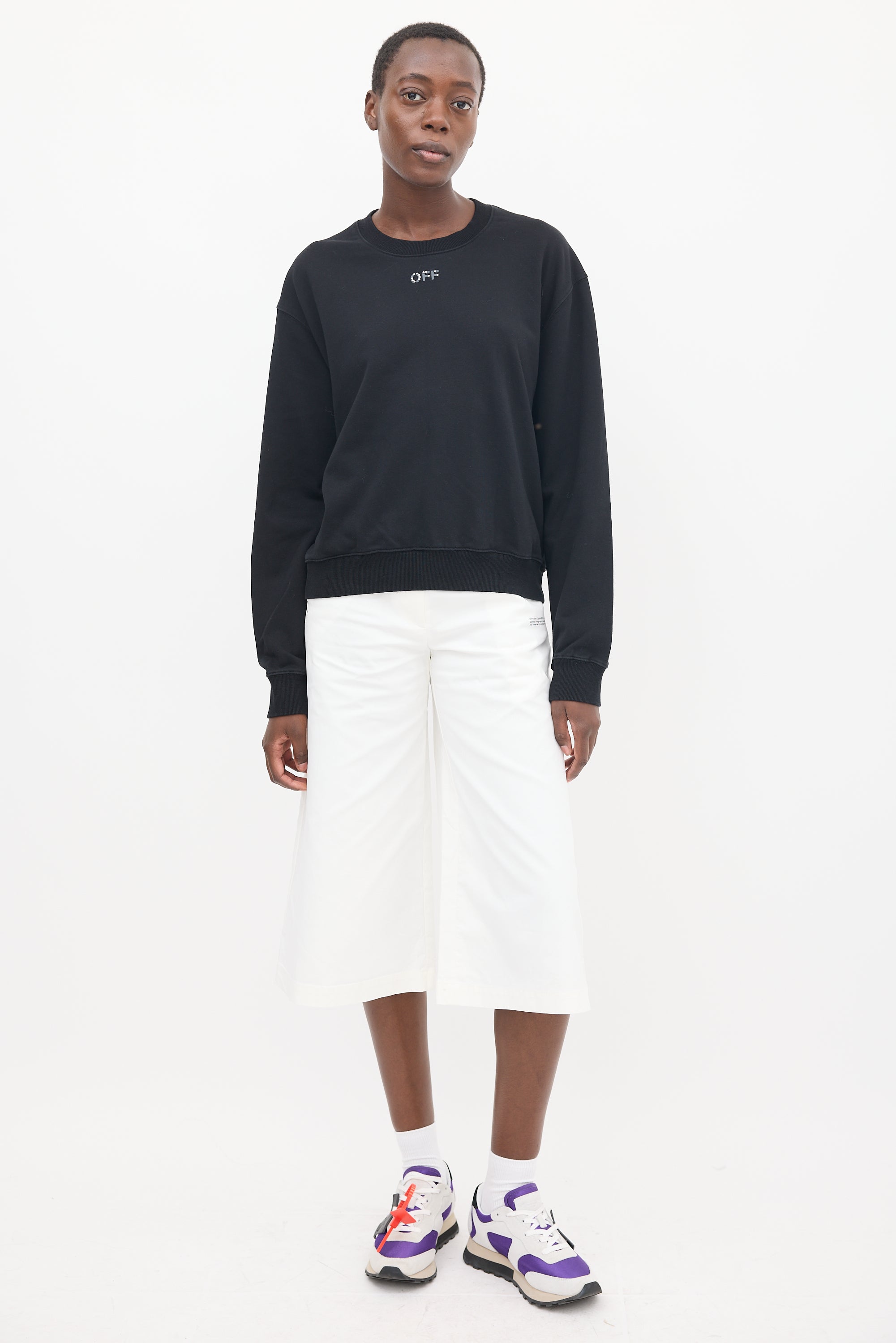 Off-White SS 2019 Black Rhinestone Logo Sweatshirt