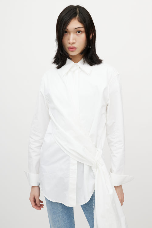 Off-White White & Black Asymmetrical Wrap Shirt