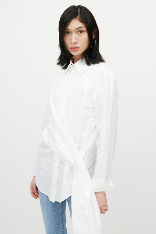 Off-White White & Black Asymmetrical Wrap Shirt