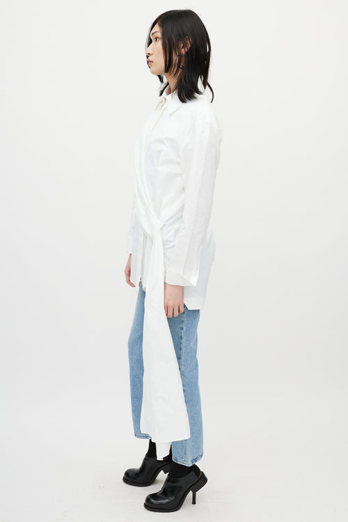 Off-White White & Black Asymmetrical Wrap Shirt