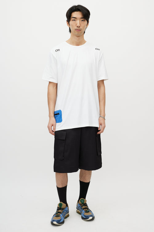 Off-White White & Blue Reflective Logo T-Shirt