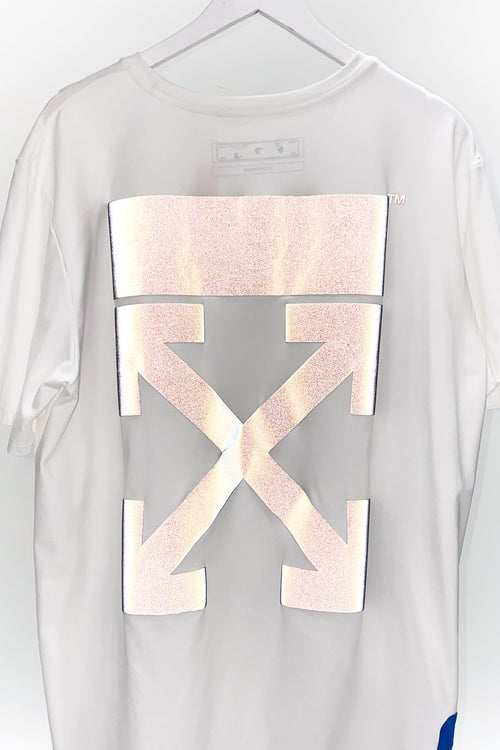 Off-White White & Blue Reflective Logo T-Shirt