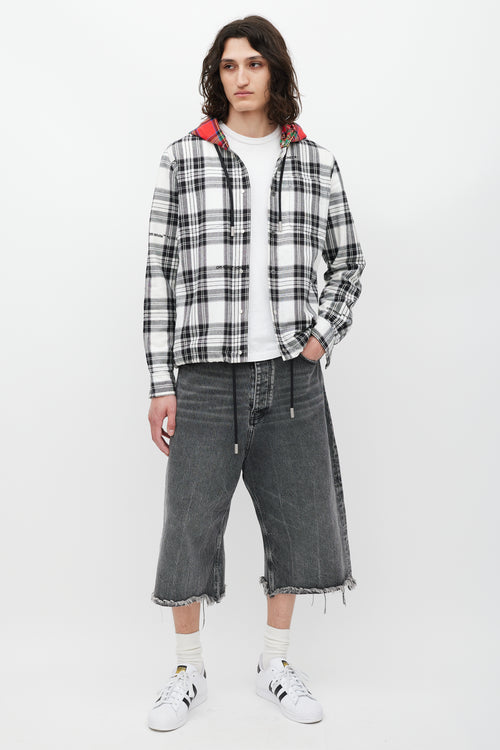 Off-White White & Multicolour Plaid Hooded Jacket