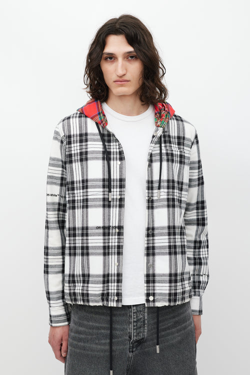 Off-White White & Multicolour Plaid Hooded Jacket