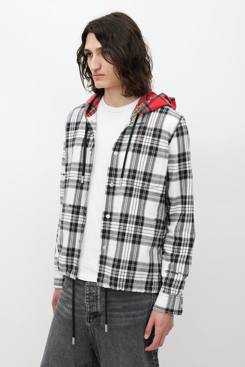 Off-White White & Multicolour Plaid Hooded Jacket