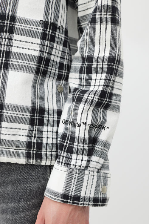 Off-White White & Multicolour Plaid Hooded Jacket