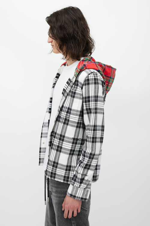 Off-White White & Multicolour Plaid Hooded Jacket