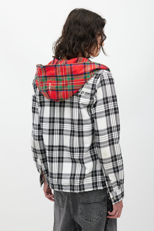 Off-White White & Multicolour Plaid Hooded Jacket