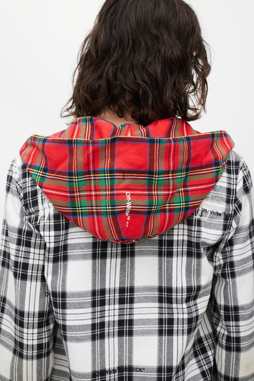 Off-White White & Multicolour Plaid Hooded Jacket