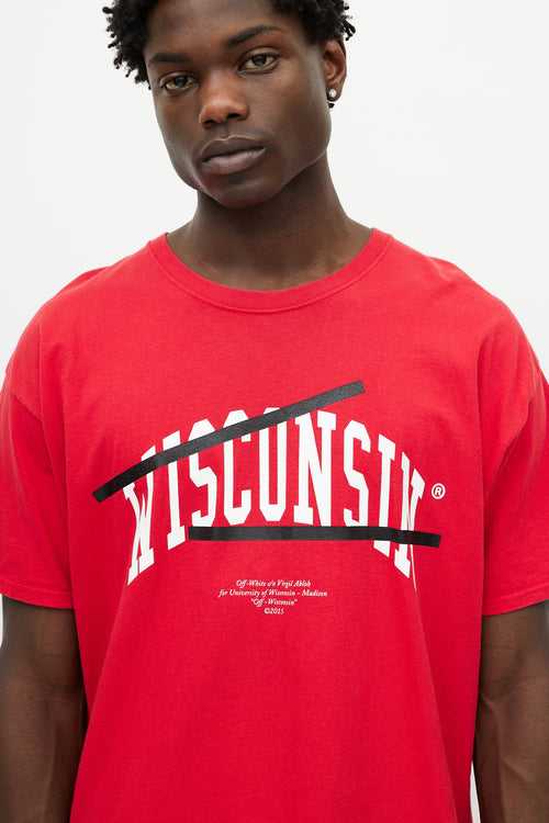 Off-White X Champion Red & White Wisconsin Logo T-Shirt