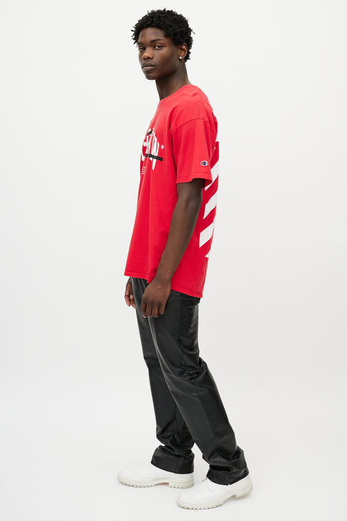 Off-White X Champion Red & White Wisconsin Logo T-Shirt