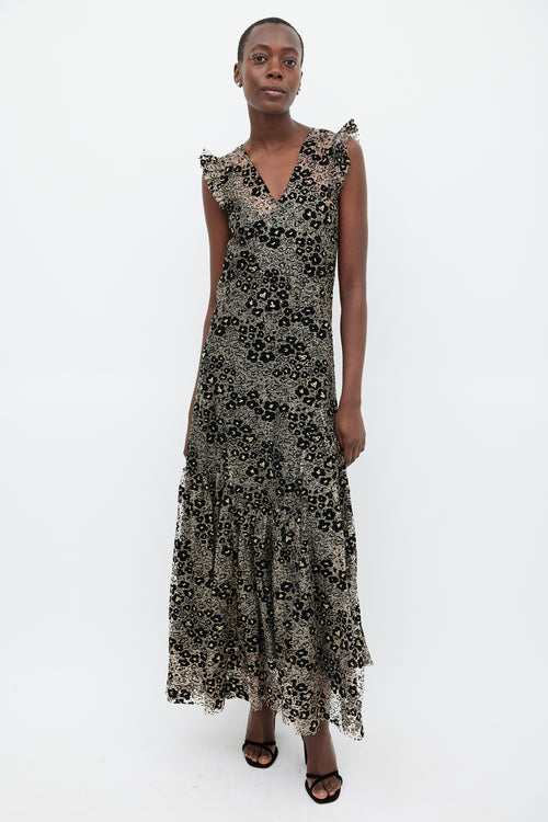 Opening Ceremony Black & Gold Metallic Floral Dress