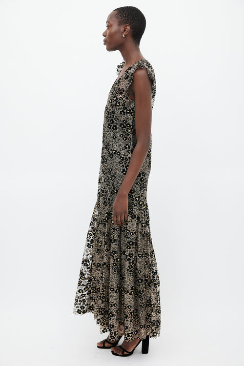 Opening Ceremony Black & Gold Metallic Floral Dress