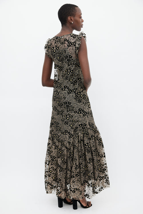 Opening Ceremony Black & Gold Metallic Floral Dress