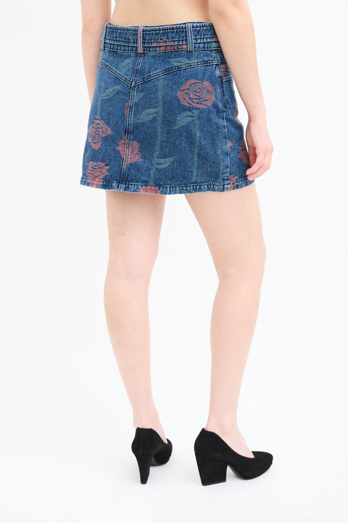 Opening Ceremony Medium Wash Rose Pattern Denim Skirt