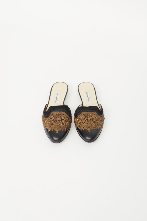 Black & Bronze Leather Filigree Mule