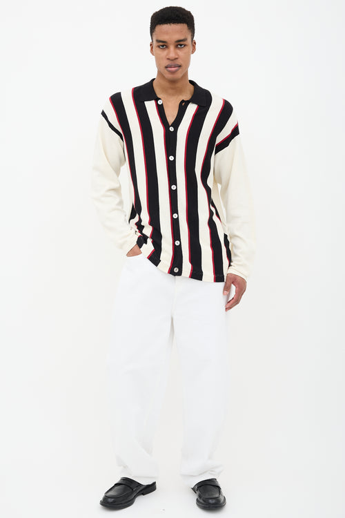 Oscar de la Renta Collared Stripe Cardigan
