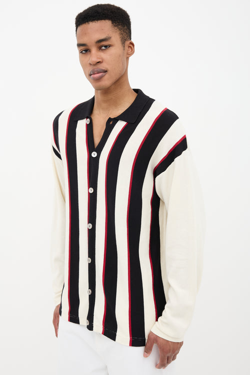 Oscar de la Renta Collared Stripe Cardigan