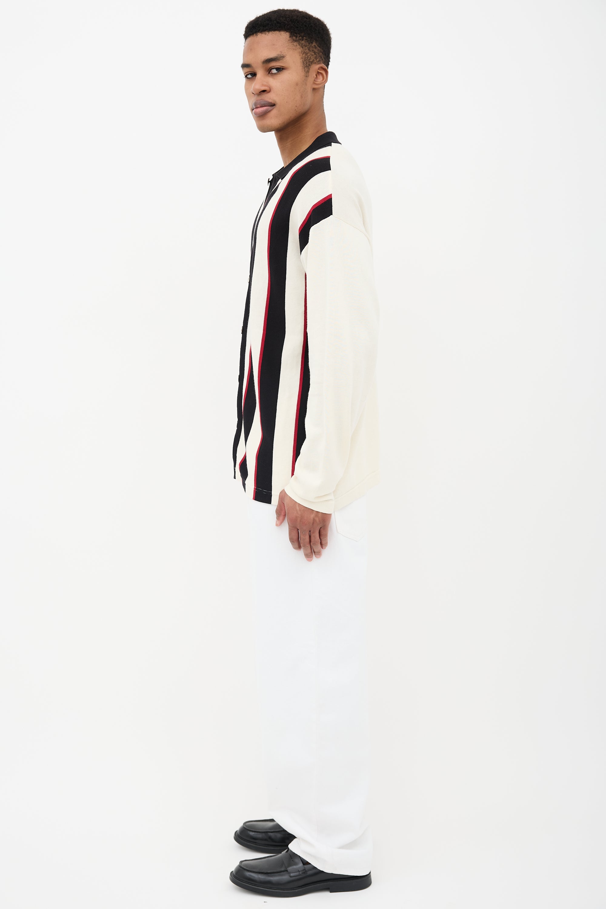 Oscar de la Renta Collared Stripe Cardigan