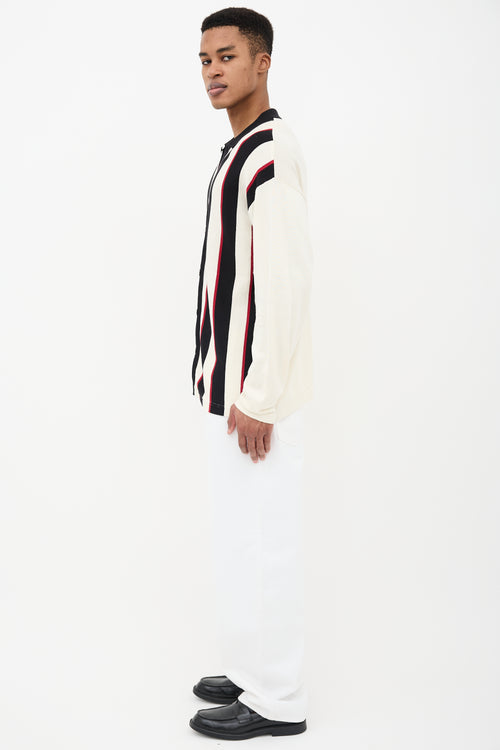 Oscar de la Renta Collared Stripe Cardigan