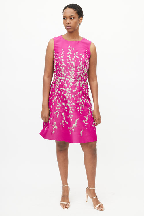 Oscar de la Renta Fall 2016 Purple & Gold Embroidered Floral Dress