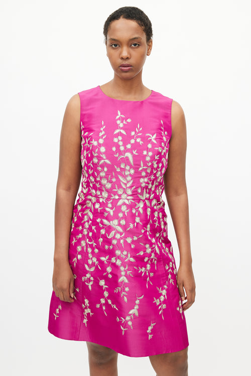 Oscar de la Renta Fall 2016 Purple & Gold Embroidered Floral Dress