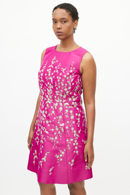 Oscar de la Renta Fall 2016 Purple & Gold Embroidered Floral Dress