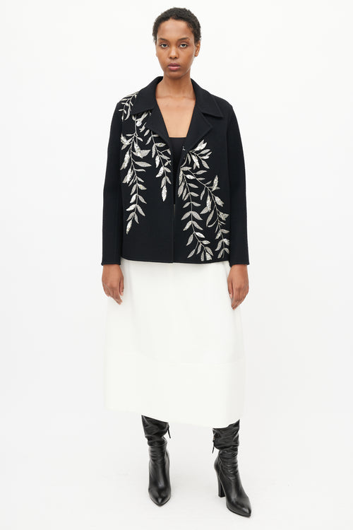 Oscar de la Renta Fall 2018 Black Wool & Silver Embroidery Jacket