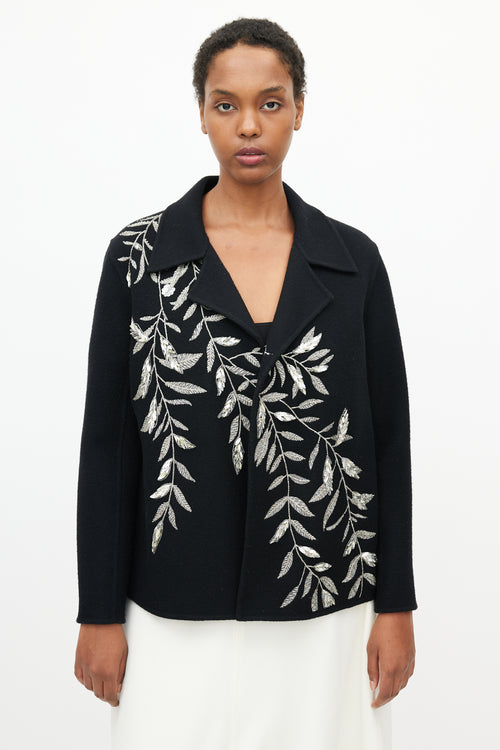 Oscar de la Renta Fall 2018 Black Wool & Silver Embroidery Jacket