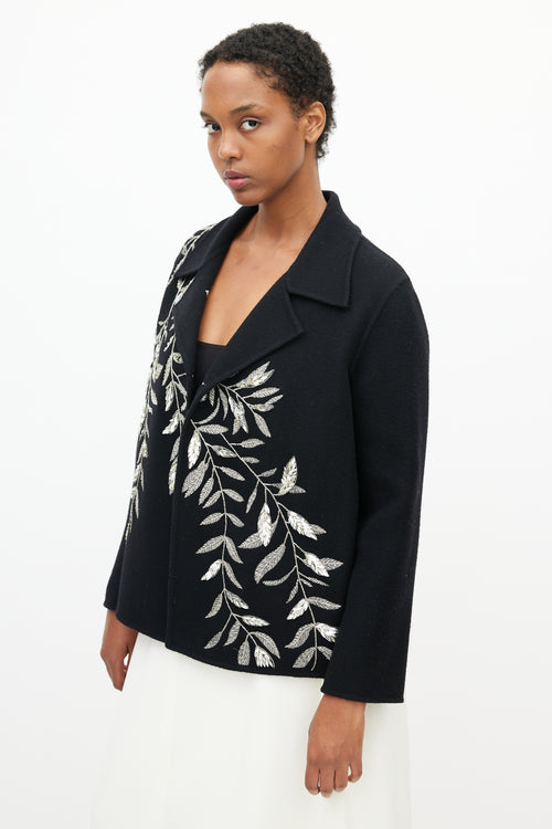 Oscar de la Renta Fall 2018 Black Wool & Silver Embroidery Jacket