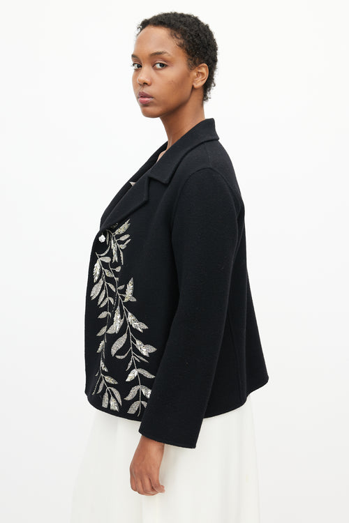 Oscar de la Renta Fall 2018 Black Wool & Silver Embroidery Jacket