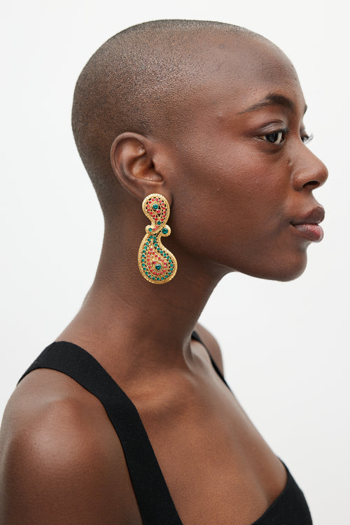 Oscar de la Renta Encrusted Boteh Drop Earrings